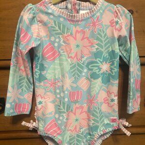 Ruffle Butts Floral & Seersucker Long Sleeve Rash Guard One Piece. S